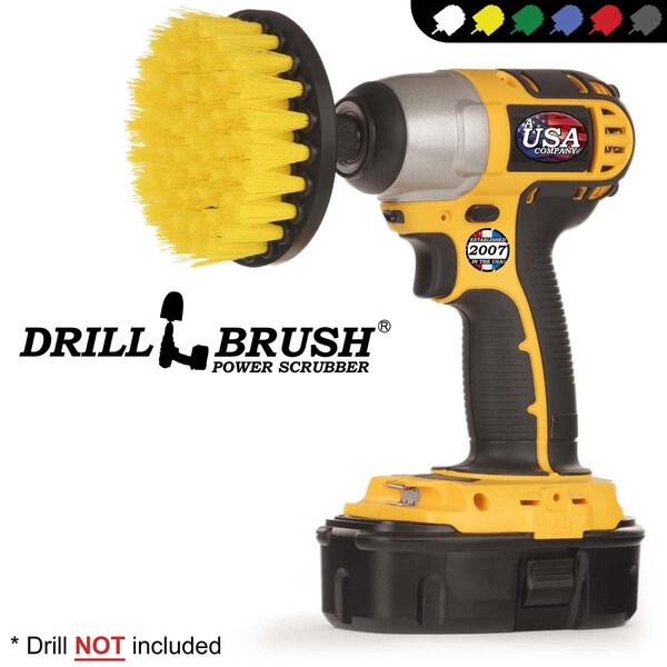 Suministros de limpieza Drillbrush - Cepillo de fregar - Accesorios para baño - Cepillo de taladro - 4IN-LIM-AMARILLO-CORTO-QC