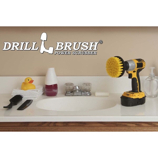 Suministros de limpieza Drillbrush - Cepillo de fregar - Accesorios para baño - Cepillo de taladro - 4IN-LIM-AMARILLO-CORTO-QC