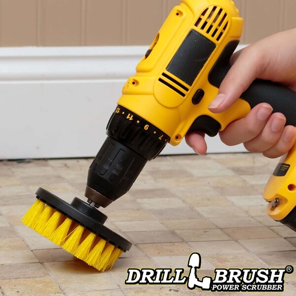 Suministros de limpieza Drillbrush - Cepillo de fregar - Accesorios para baño - Cepillo de taladro - 4IN-LIM-AMARILLO-CORTO-QC