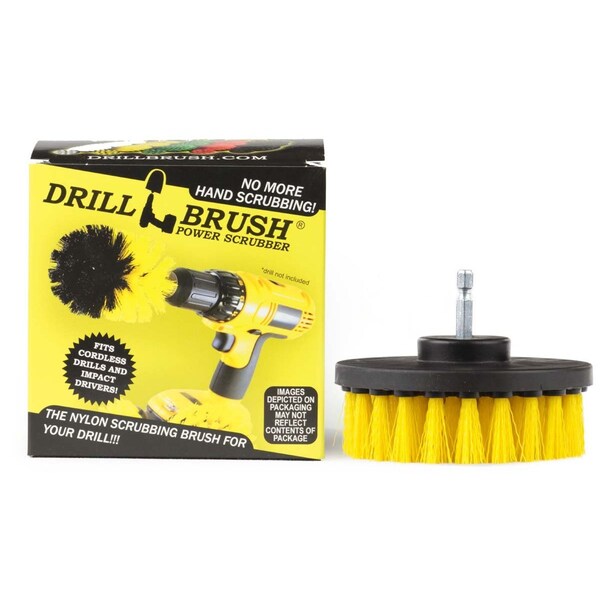 Suministros de limpieza Drillbrush - Cepillo de fregar - Accesorios para baño - Cepillo de taladro - 4IN-LIM-AMARILLO-CORTO-QC