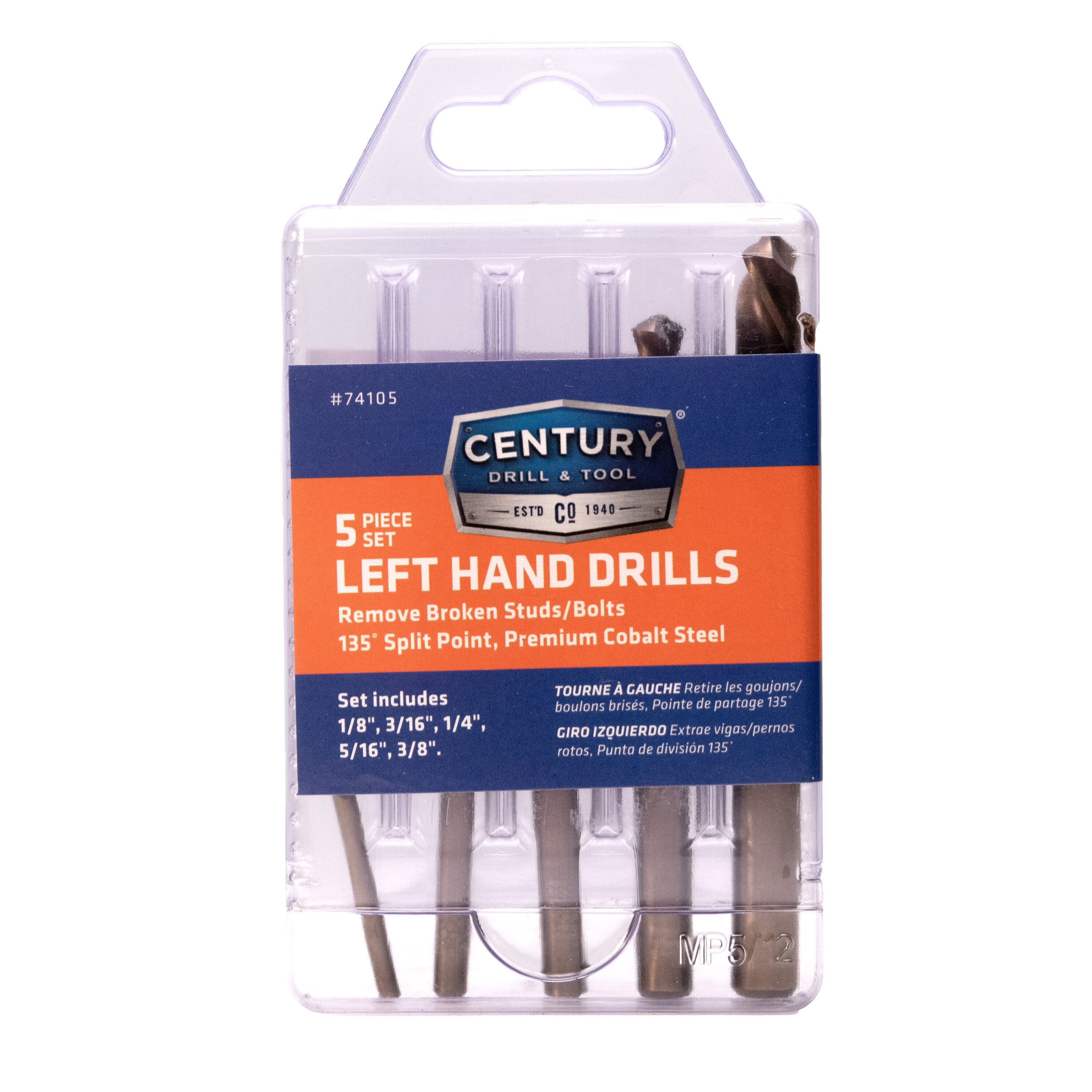 Juego de 5 Brocas de Cobalto para Mecánicos Zurdos de Century Drill & Tool, modelo 74105