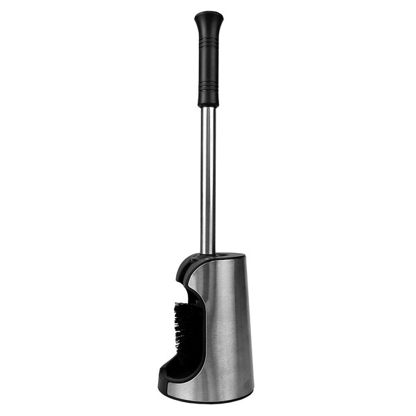 Soporte para cepillo de baño de acero inoxidable cepillado Home Basics, con Caddy compacto antideslizante, color negro - TB41410