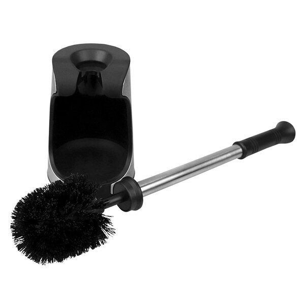 Soporte para cepillo de baño de acero inoxidable cepillado Home Basics, con Caddy compacto antideslizante, color negro - TB41410