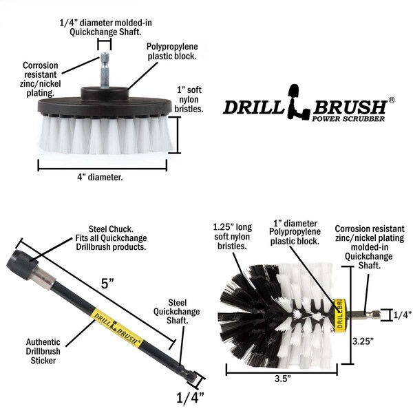 Kit de cepillo de limpieza Drillbrush con extensión de alimentación para limpieza potente - Accesorio para baño - W-S-4O-5X-QC-DB