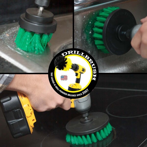 Cepillo Taladro Power Scrubber de Useful Products 5 pulgadas de ancho x 5 pulgadas de largo, verde - G-S-542-QC-DB