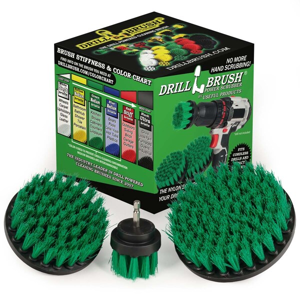 Cepillo Taladro Power Scrubber de Useful Products 5 pulgadas de ancho x 5 pulgadas de largo, verde - G-S-542-QC-DB