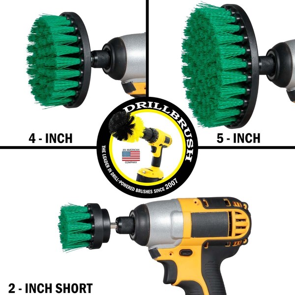 Cepillo Taladro Power Scrubber de Useful Products 5 pulgadas de ancho x 5 pulgadas de largo, verde - G-S-542-QC-DB