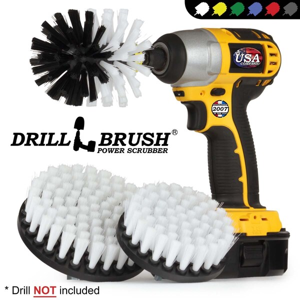 Cepillo de Taladro Power Scrubber de Useful Products 5 in W 7 in L, Blanco - W-S-54O-QC-DB