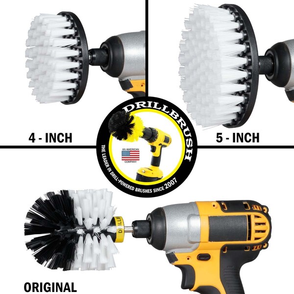 Cepillo de Taladro Power Scrubber de Useful Products 5 in W 7 in L, Blanco - W-S-54O-QC-DB