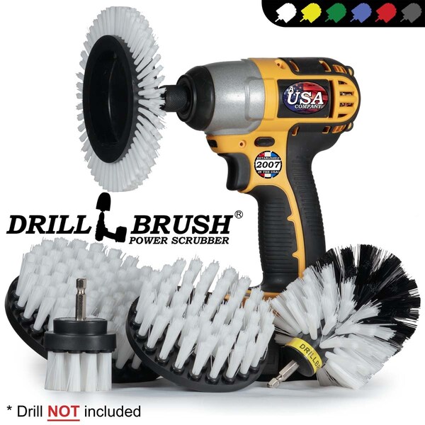 Cepillo para taladro Power Scrubber de Useful Products 5 pulgadas de ancho 7 pulgadas de largo, blanco - W-S-E542O-QC-DB