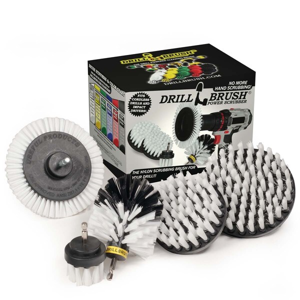 Cepillo para taladro Power Scrubber de Useful Products 5 pulgadas de ancho 7 pulgadas de largo, blanco - W-S-E542O-QC-DB