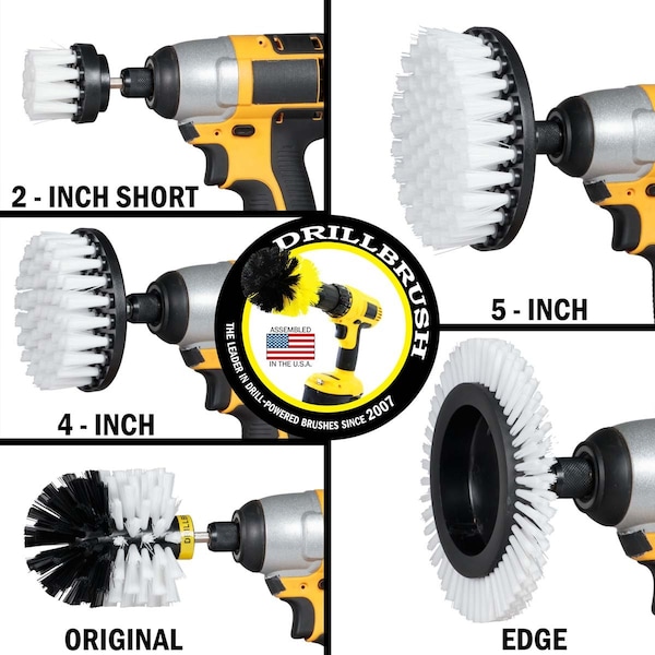 Cepillo para taladro Power Scrubber de Useful Products 5 pulgadas de ancho 7 pulgadas de largo, blanco - W-S-E542O-QC-DB