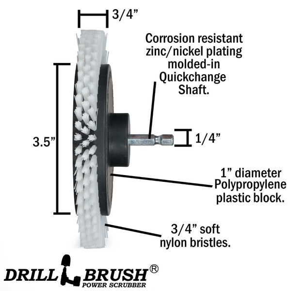 Cepillo para taladro Power Scrubber de Useful Products 5 pulgadas de ancho 7 pulgadas de largo, blanco - W-S-E542O-QC-DB
