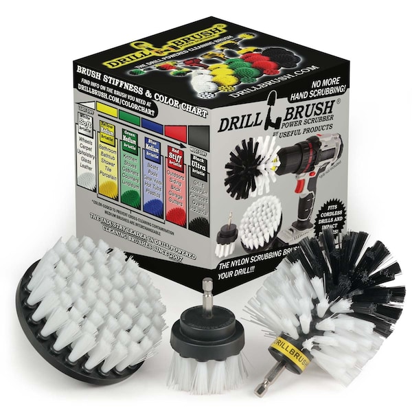 Cepillo Taladro Power Scrubber de Useful Products 5 pulgadas de ancho 5 pulgadas de largo, Blanco - W-S-42O-QC-DB