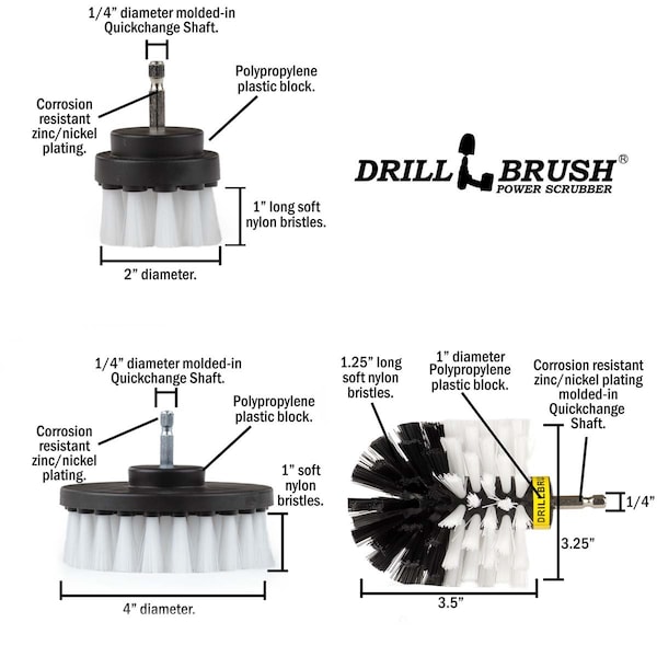 Cepillo Taladro Power Scrubber de Useful Products 5 pulgadas de ancho 5 pulgadas de largo, Blanco - W-S-42O-QC-DB