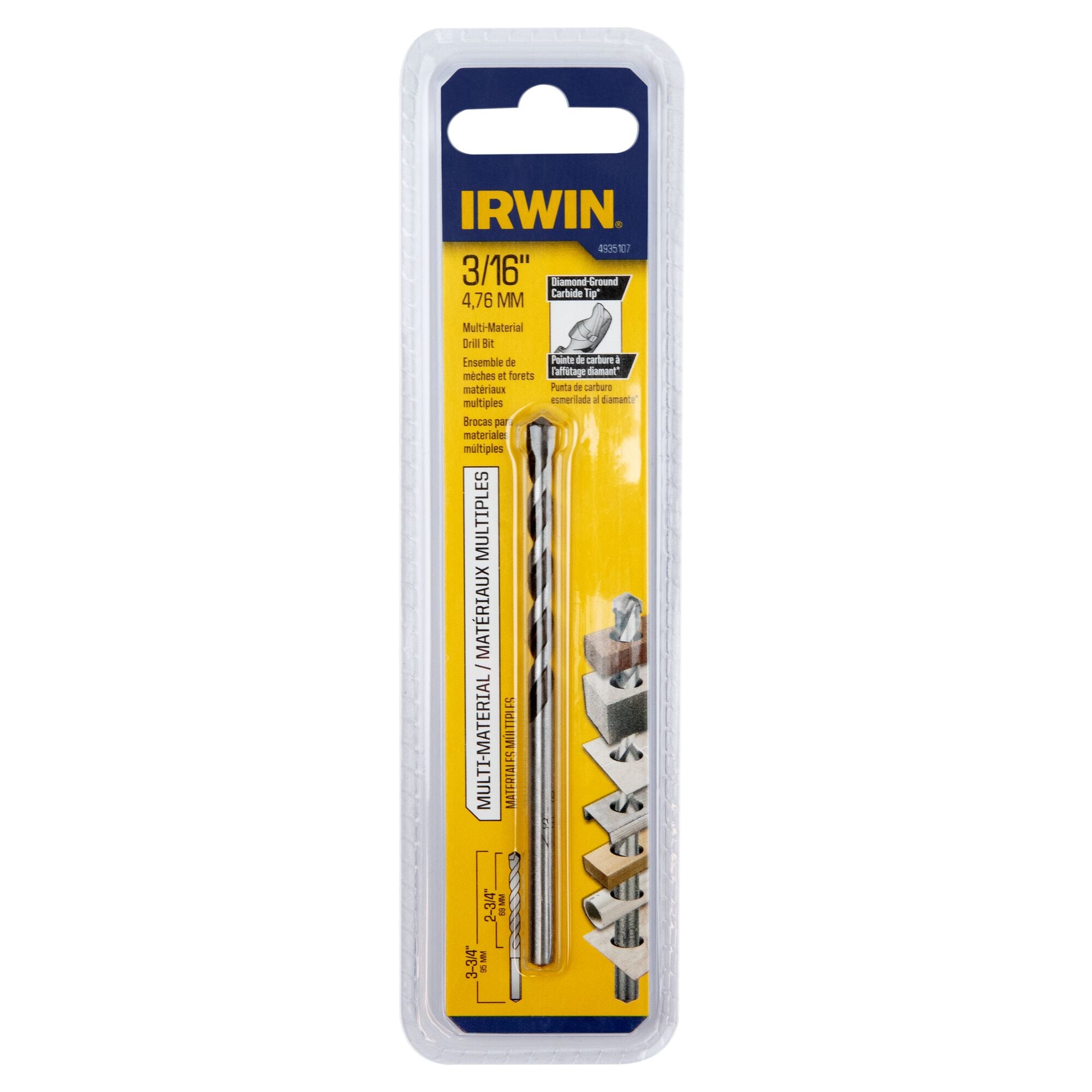 Broca para taladro rotativo IRWIN Multi-material de carburo de 3-1/16 pulgadas x 3-3/4 pulgadas, modelo 4935107