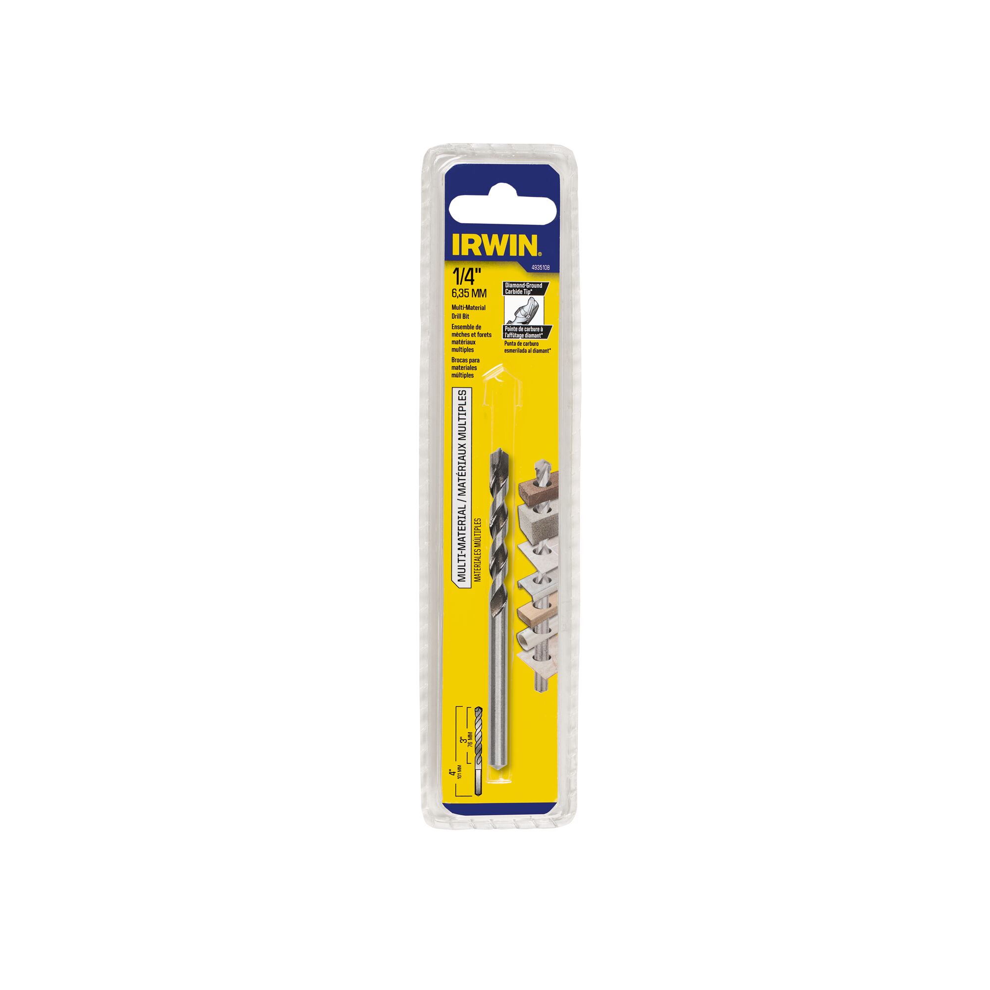 Broca para mampostería de carburo IRWIN Multi-Material 1/4 pulgadas x 4 pulgadas para taladro rotativo 4935108