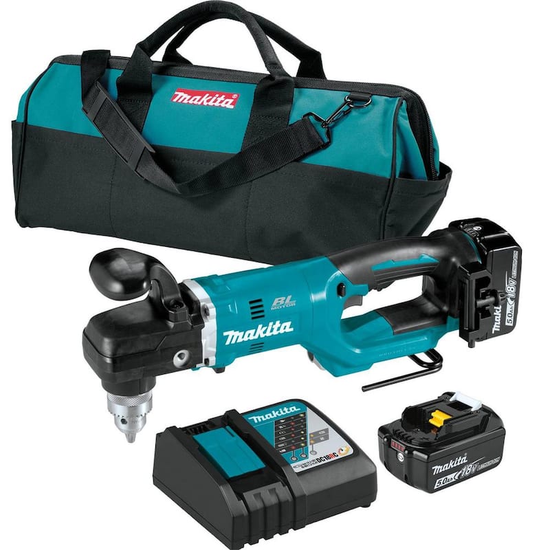 Kit de Taladro Angular Derecho Inalámbrico sin Escobillas de Litio-Ion LXT de 18V Makita 1/2 pulgadas (5.0Ah) - XAD05T