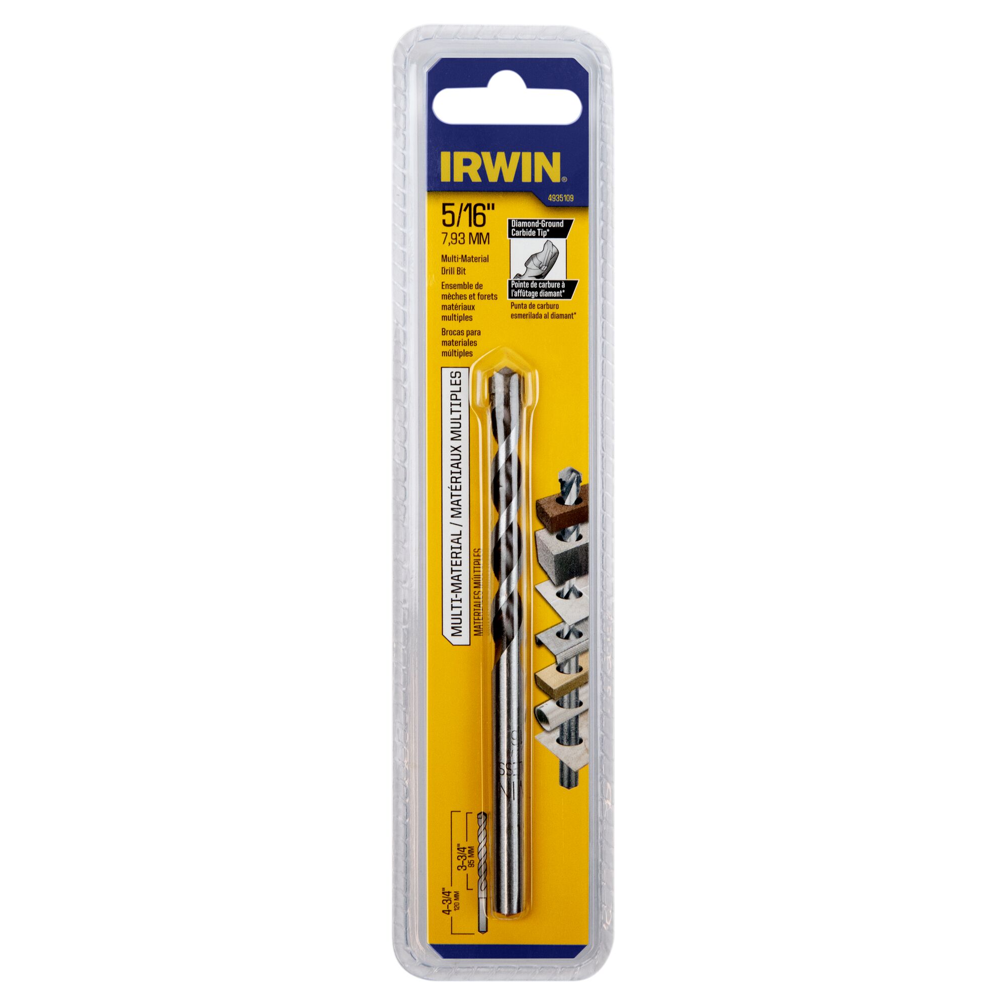 Broca para mampostería de carburo IRWIN Multi-Material de 5-1/16 pulgadas x 4-3/4 pulgadas para taladro rotativo 4935109