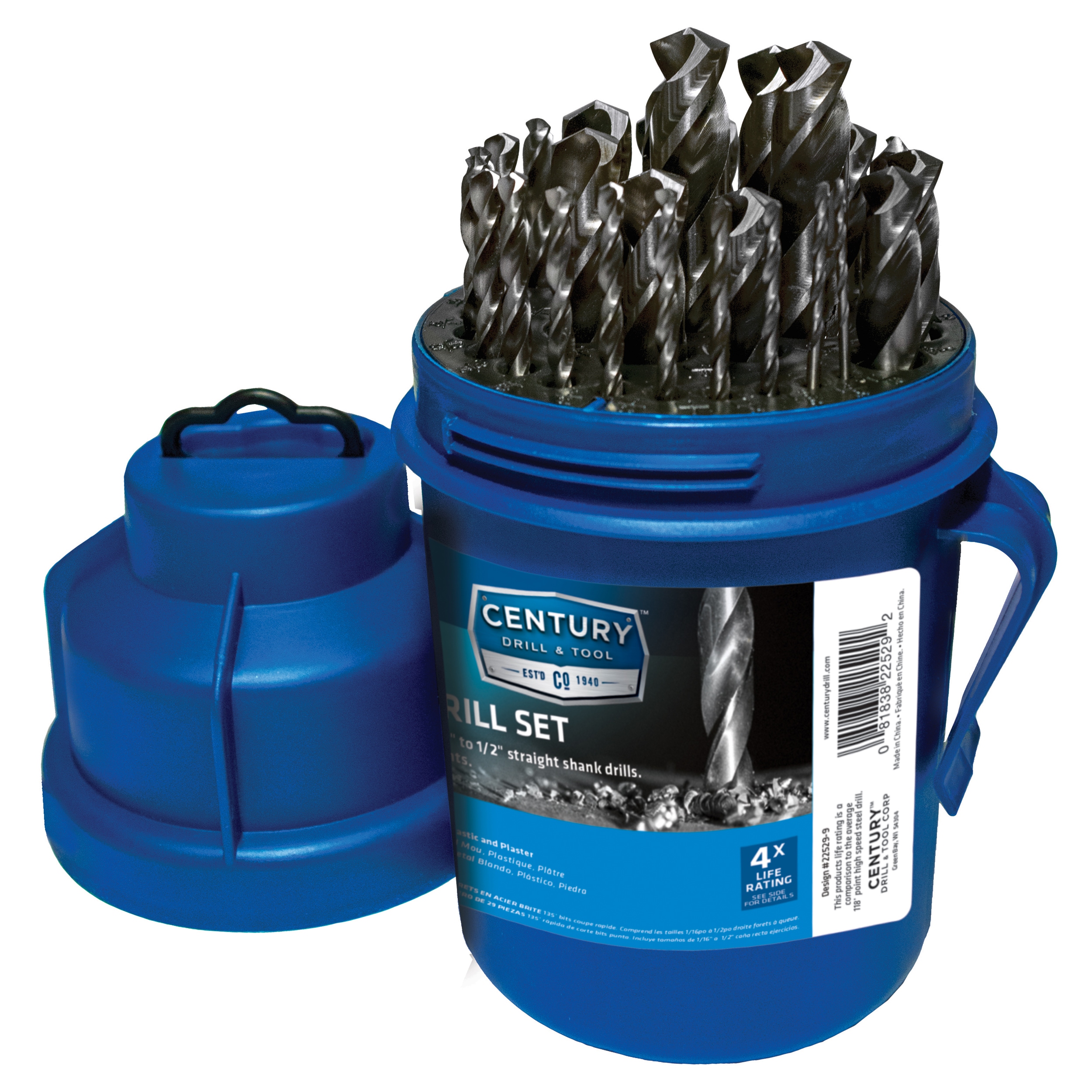 Juego de Brocas 29-Piezas de Acero de Alta Velocidad de Longitud Jobber Variada de Century Drill & Tool Modelo 22529