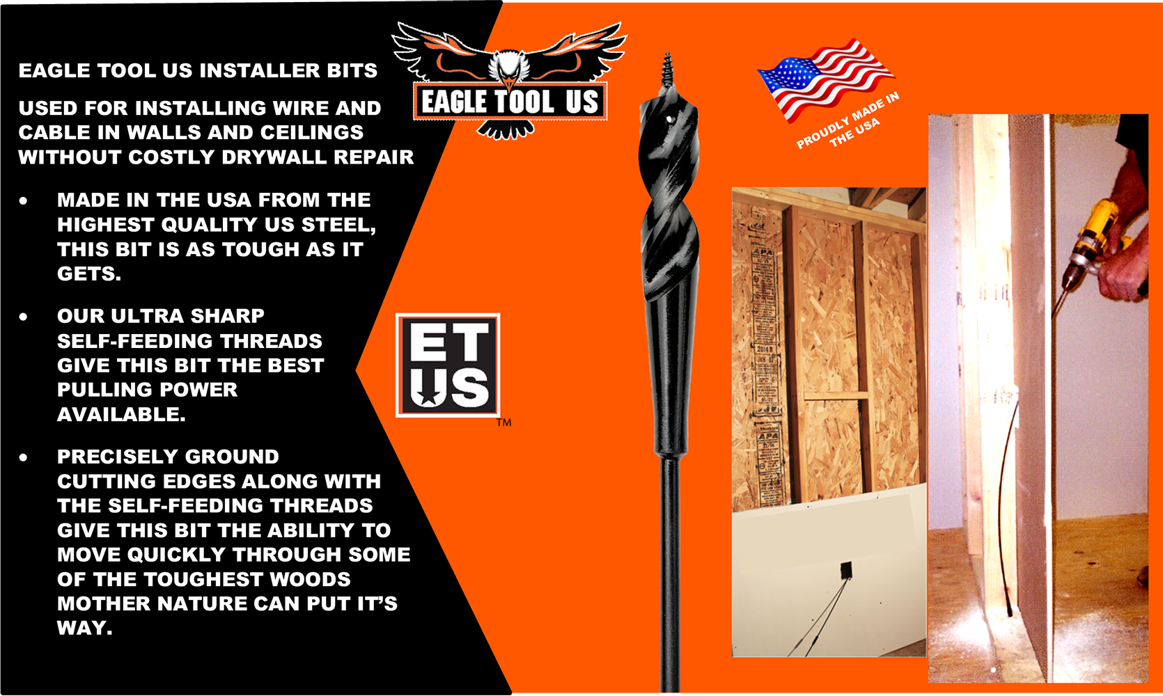 Broca flexible para madera Eagle Tool US Screw Point Flex Bit 3/8 pulgadas x 72 pulgadas - Broca para taladro Woodboring Flex Bit ESP37572