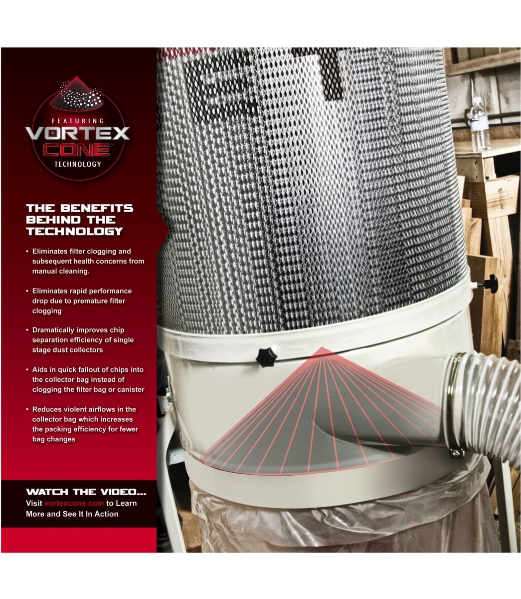 Colector de polvo seco de 15 galones con filtro de fibra de vidrio JET Vortex Cone JT9-708657K