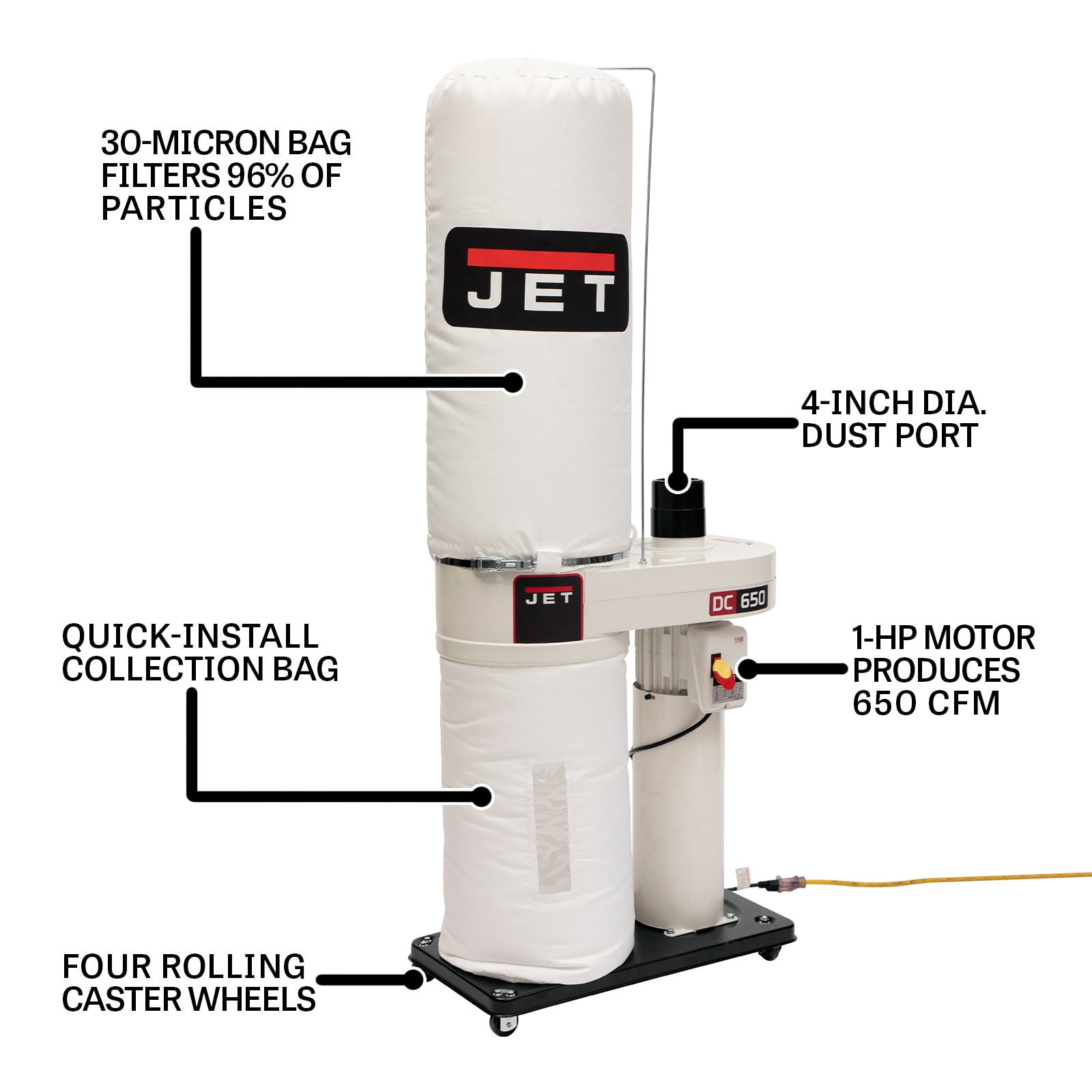 Colectores de polvo JET 650 de 15 galones con filtro de poliéster JT9-708642BK