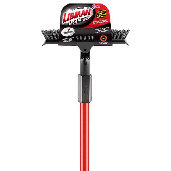 Cepillo para juntas y limpieza Libman Libman 10 pulgadas con cerdas rígidas y mango de acero giratorio de 60 pulgadas - 1559