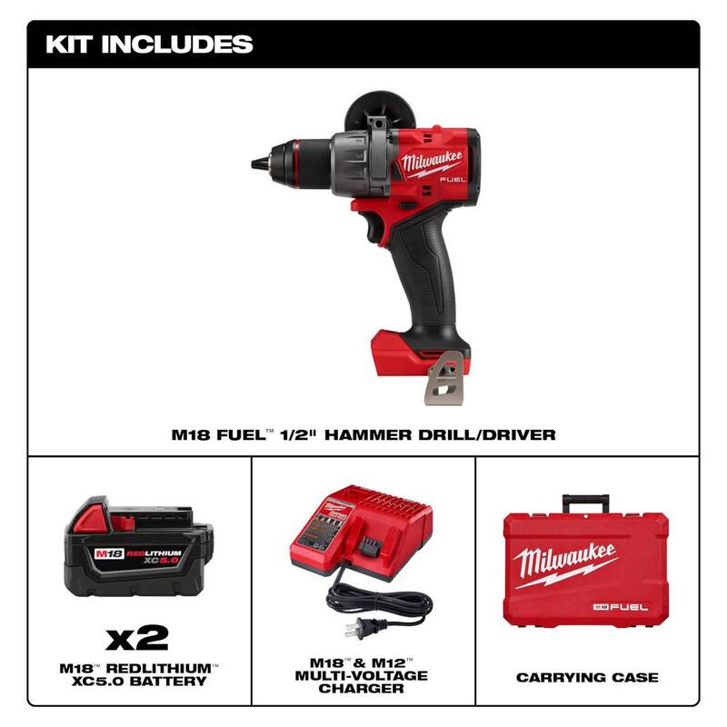 Milwaukee M18 FUEL 18V Taladro Percutor Inalámbrico Brushless de Ion de Litio de 1/2 pulg con Sierra de Banda de Corte Profundo - 2904-22-2729-20