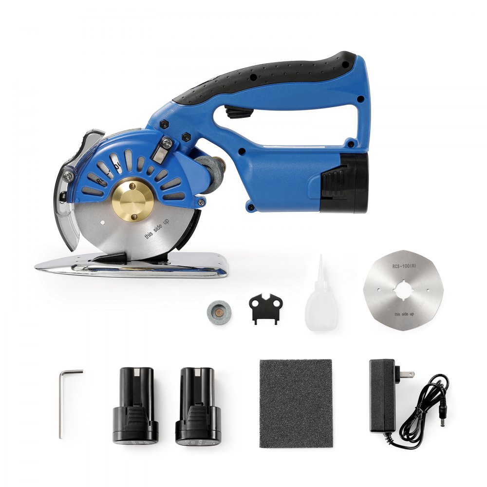 VEVOR Fabric Cutter, 5-Speed Cordless Electric Rotary Fabric Cutting Machine, 1.1" Cutting Thickness, Octagonal Knife, with Replacement Blade and Battery Charger, for Multi-Layer Cloth Fabric Leather - WSQBJWS100MM2RAD1V1