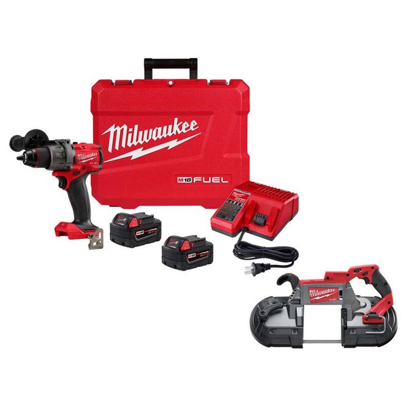 Milwaukee M18 FUEL 18V Taladro Percutor Inalámbrico Brushless de Ion de Litio de 1/2 pulg con Sierra de Banda de Corte Profundo - 2904-22-2729-20