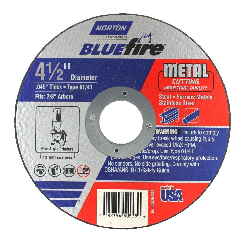 Rueda de corte abrasivo Norton Bluefire de 4.5 pulgadas 50535-038
