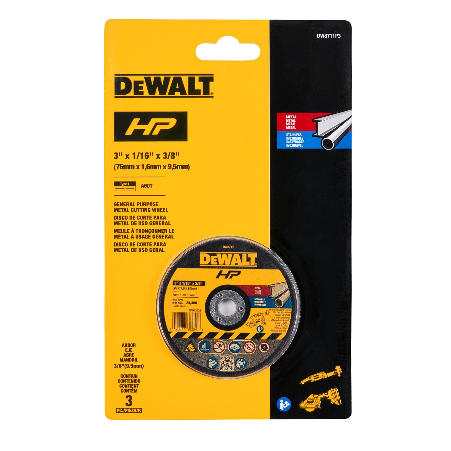 Ruedas de corte DEWALT de 3" 3 - Pack Ruedas de corte abrasivas unidas de 3 pulgadas DW8711P3