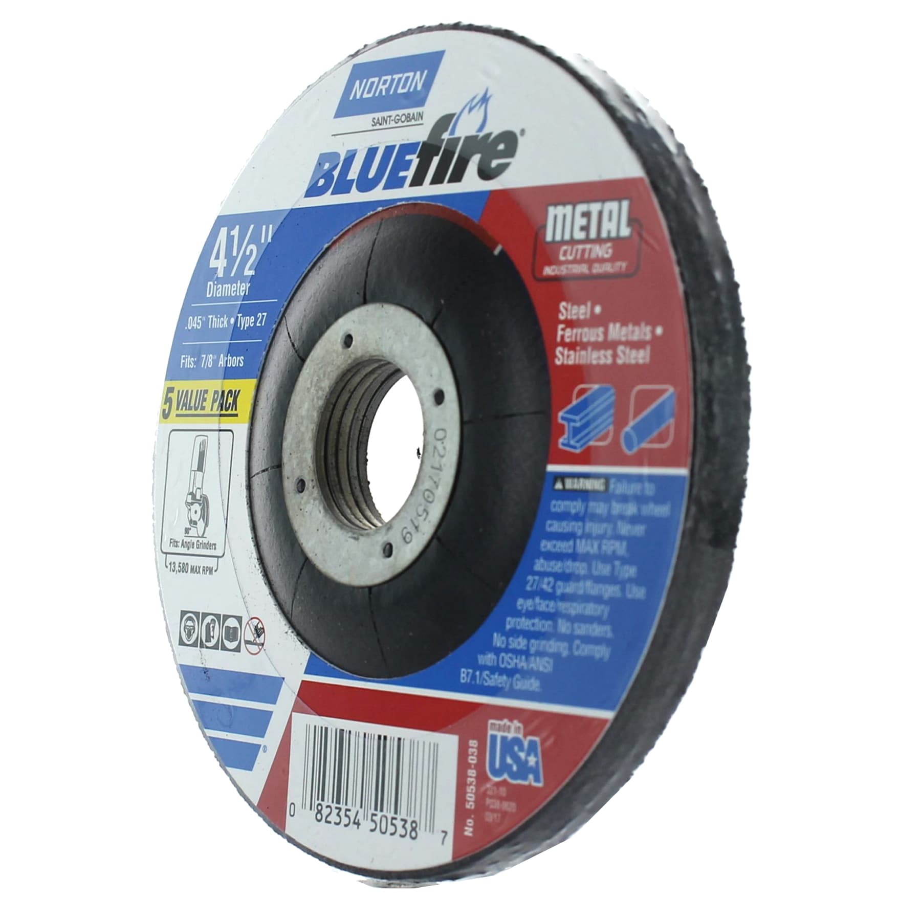 Rueda de corte abrasiva Norton Bluefire 5-Pack de 4.5 pulgadas 50538-038