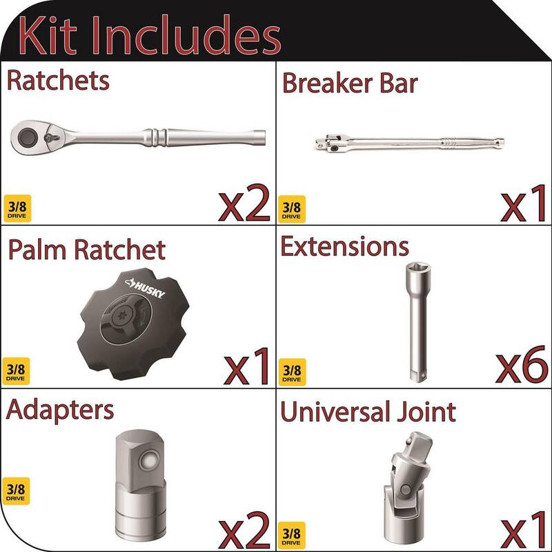 Juego de Ratchet y Accesorios Husky de 3/8 pulgadas (13 piezas) - H38DT13PCBAS