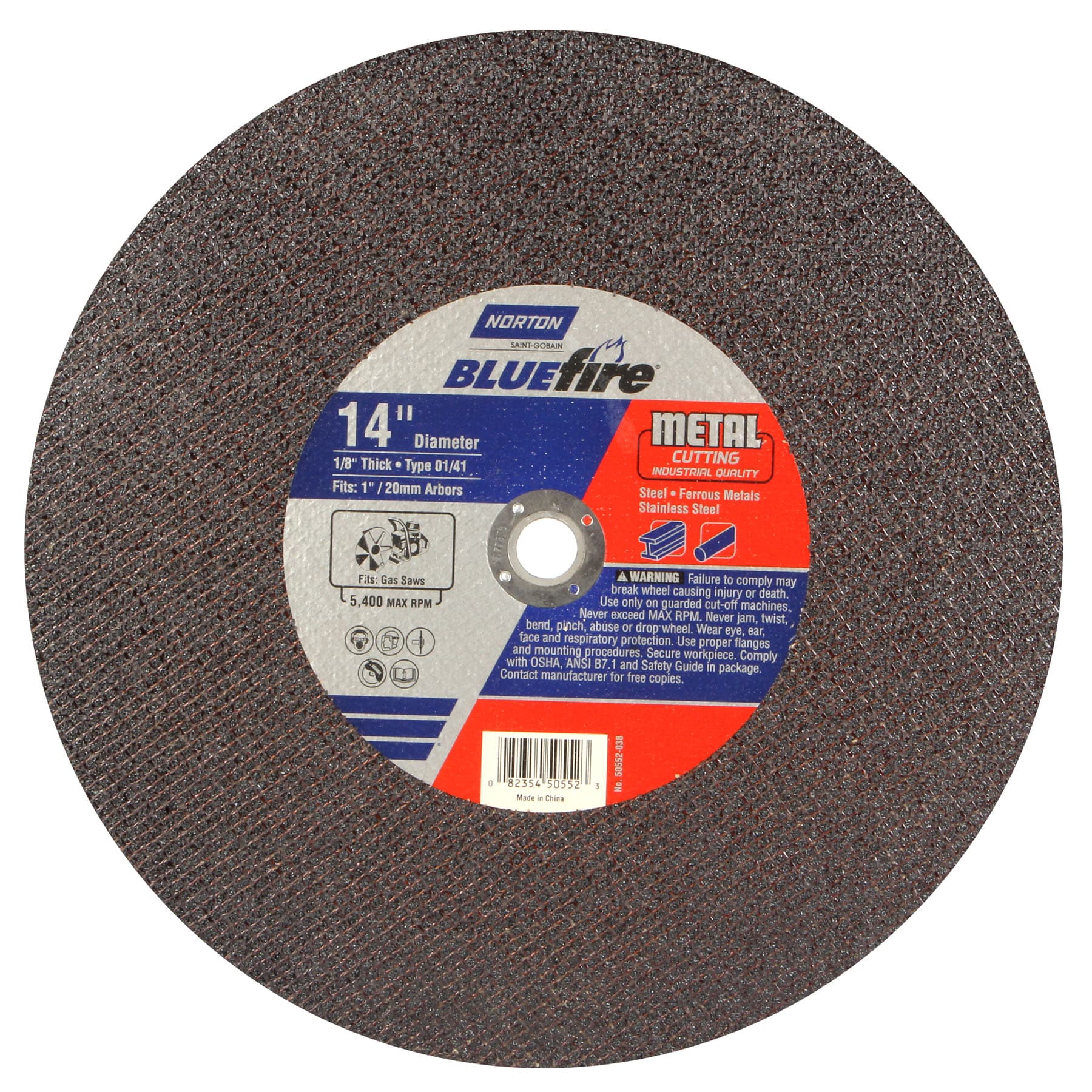 Rueda de corte abrasivo Norton Bluefire de 14 pulgadas, 50552-038