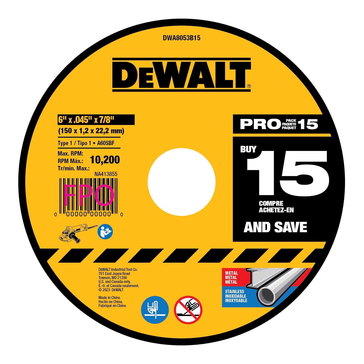 Ruedas de Corte DEWALT Paquete de 15 - 15 paquetes de Ruedas de Corte Abrasivas de 6 pulgadas enlazadas DWA8053B15