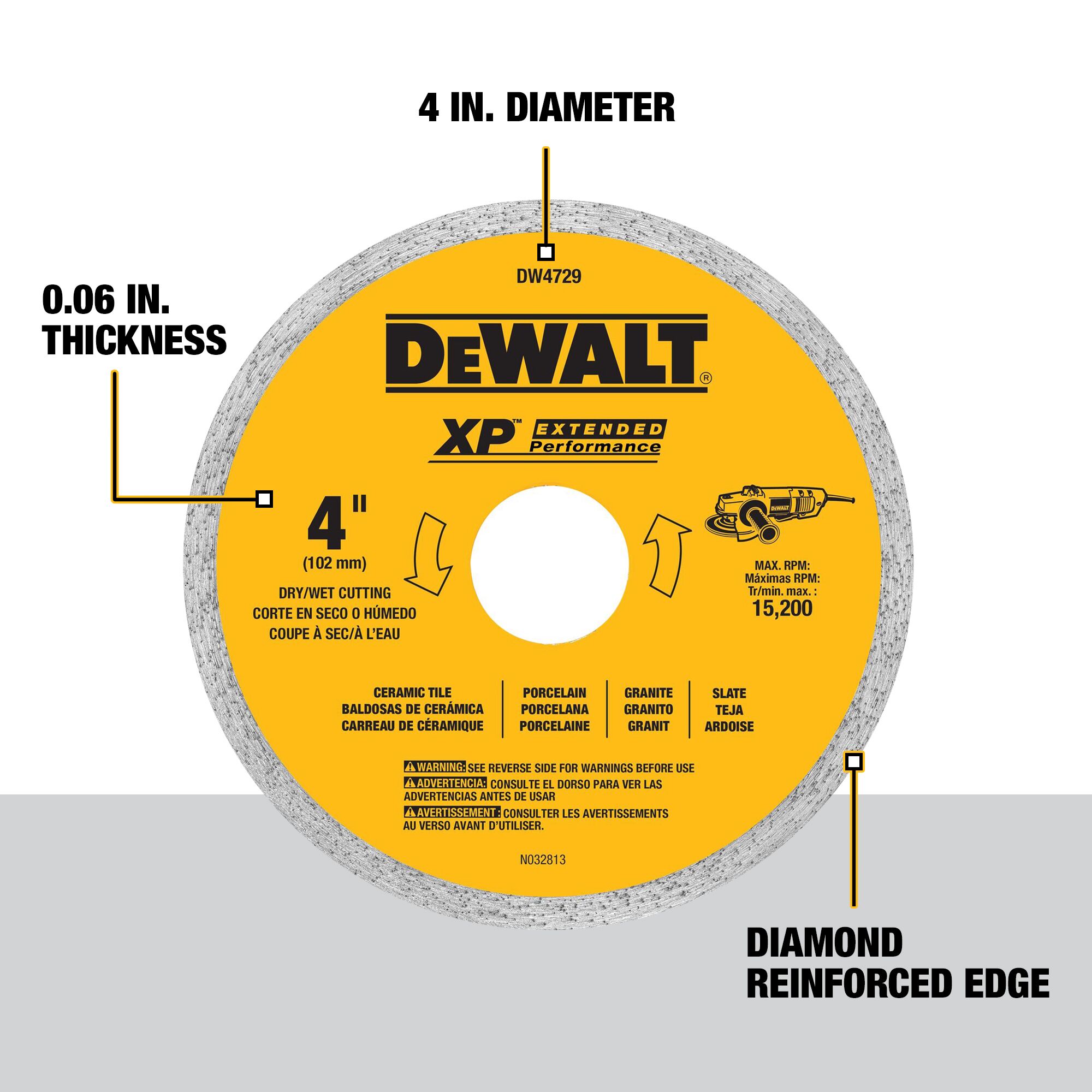 Rueda de muela de rectificado de diamante DEWALT 4 pulgadas con arbor de diamante - Grit DW4729
