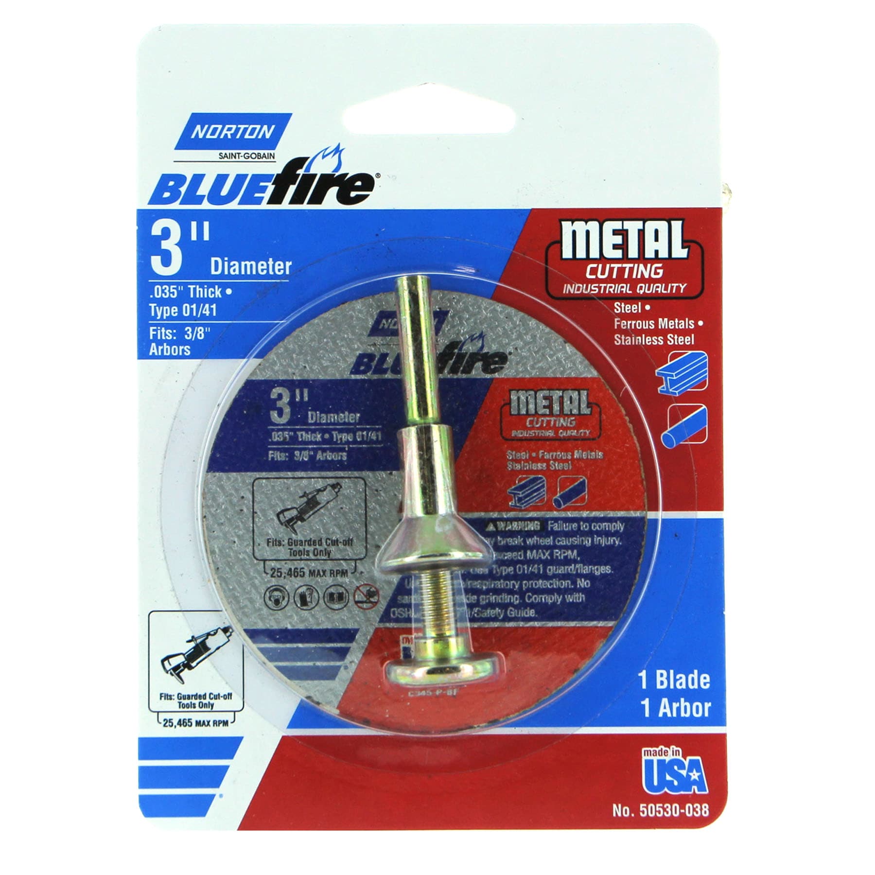 Disco de corte abrasivo Norton Blue Fire de 3 pulgadas con unión 50530-038