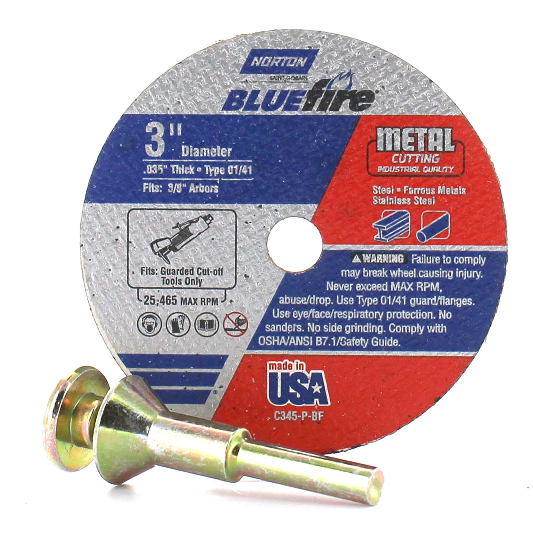Disco de corte abrasivo Norton Blue Fire de 3 pulgadas con unión 50530-038
