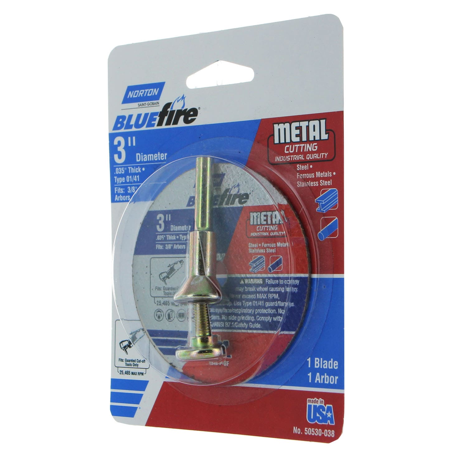 Disco de corte abrasivo Norton Blue Fire de 3 pulgadas con unión 50530-038