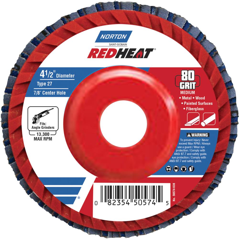 Disco de láminas Norton Redheat de cerámica de 4.5 pulgadas, grano 80, modelo 50574-038