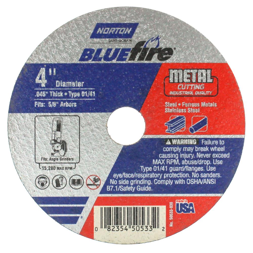 Rueda de corte abrasivo Norton Bluefire de 4 pulgadas, unida por 50533-038