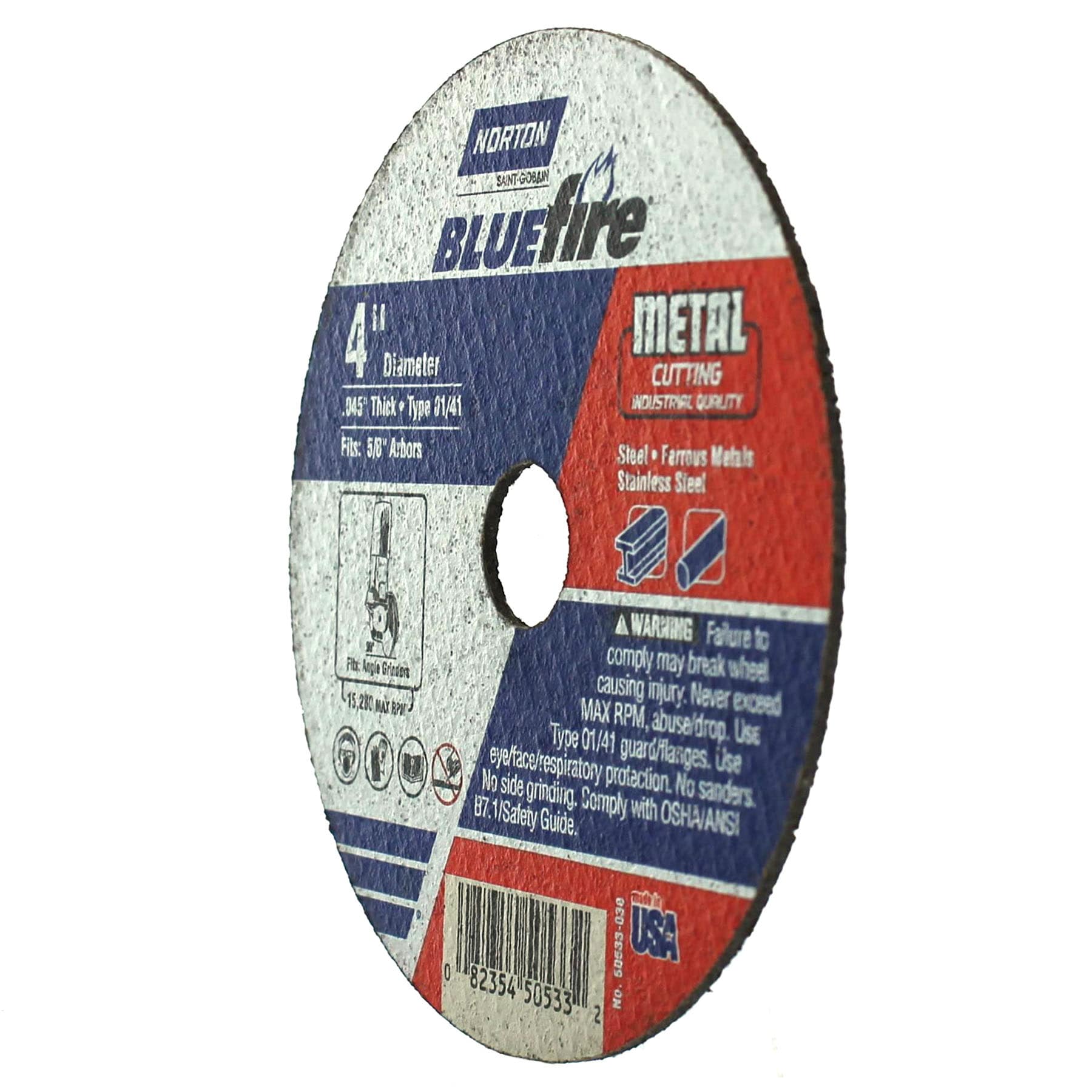 Rueda de corte abrasivo Norton Bluefire de 4 pulgadas, unida por 50533-038