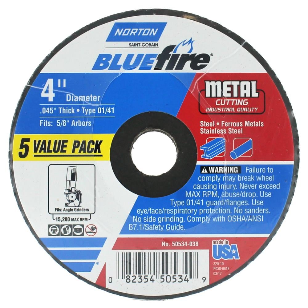 Rueda de corte abrasivo Norton Bluefire 5 -Pack de 4 pulgadas 50534-038