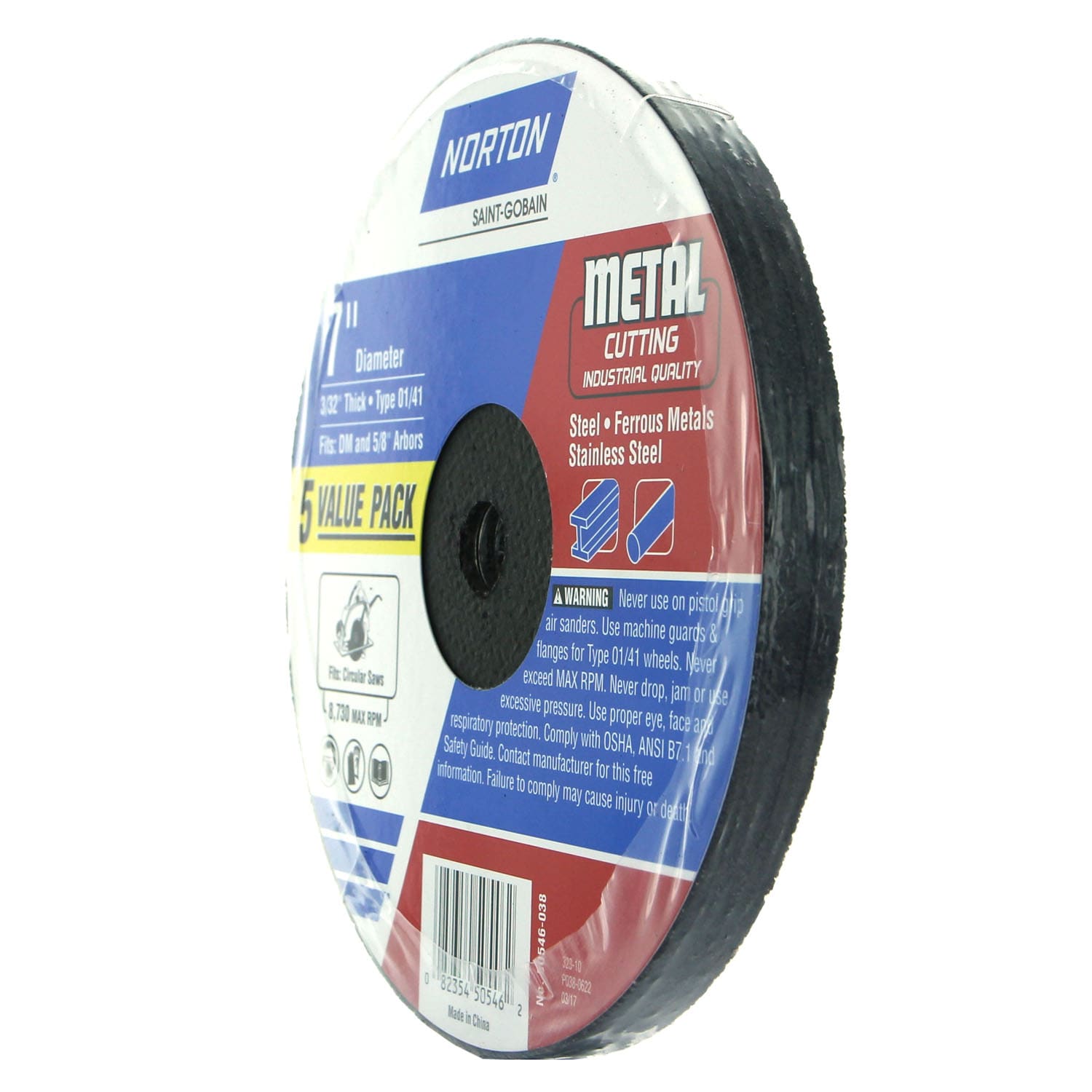 Rueda abrasiva de corte Norton Bluefire de 7 pulgadas, paquete de 5, 50546-038