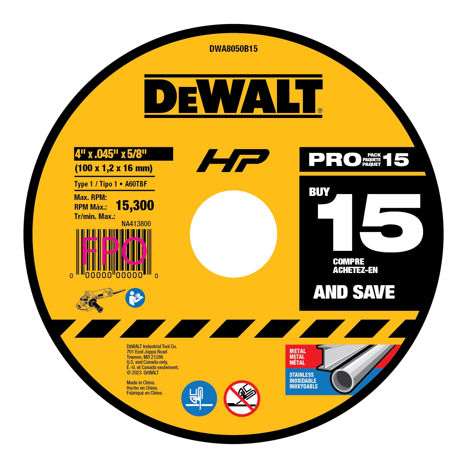 Ruedas para corte en 15 piezas DEWALT - Juego de 15 ruedas abrasivas para corte de 4 pulgadas DW8050B15