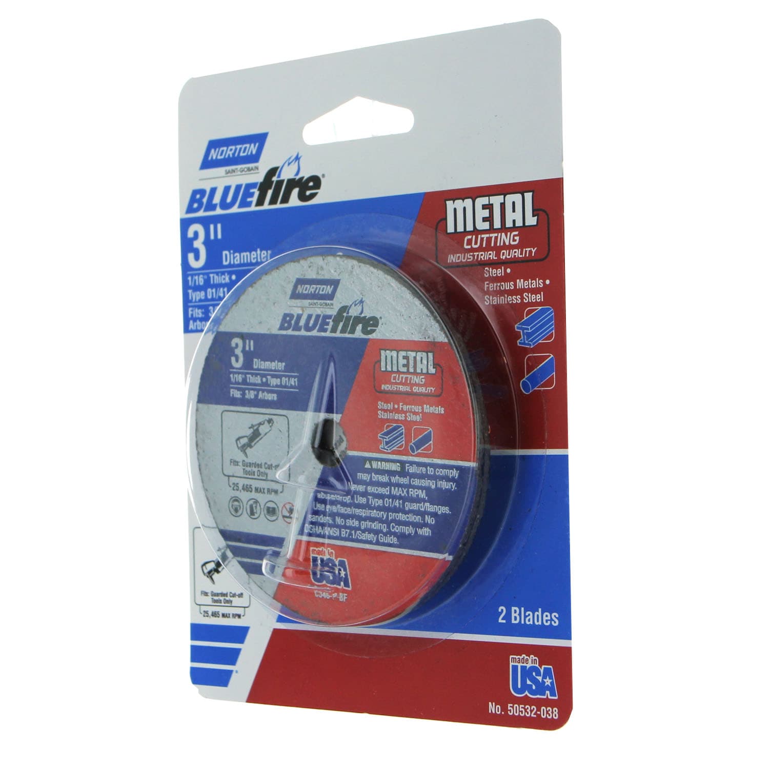 Rueda de corte abrasiva unida de 3 pulgadas Norton Bluefire 2-Pack 50532-038