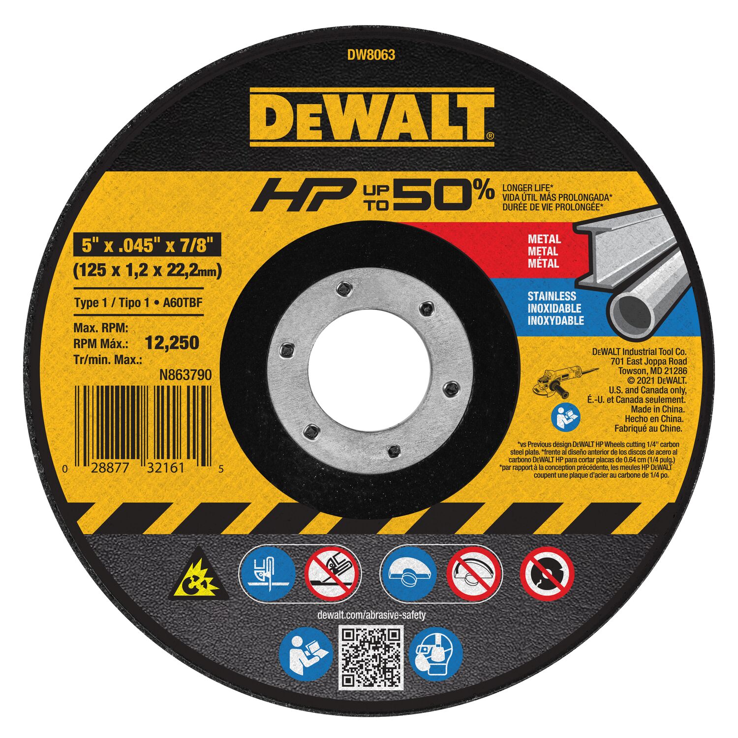 DEWALT HP Rueda de corte multigrado de óxido de aluminio de 5.0 pulgadas - Grit Cut-off wheel DW8063