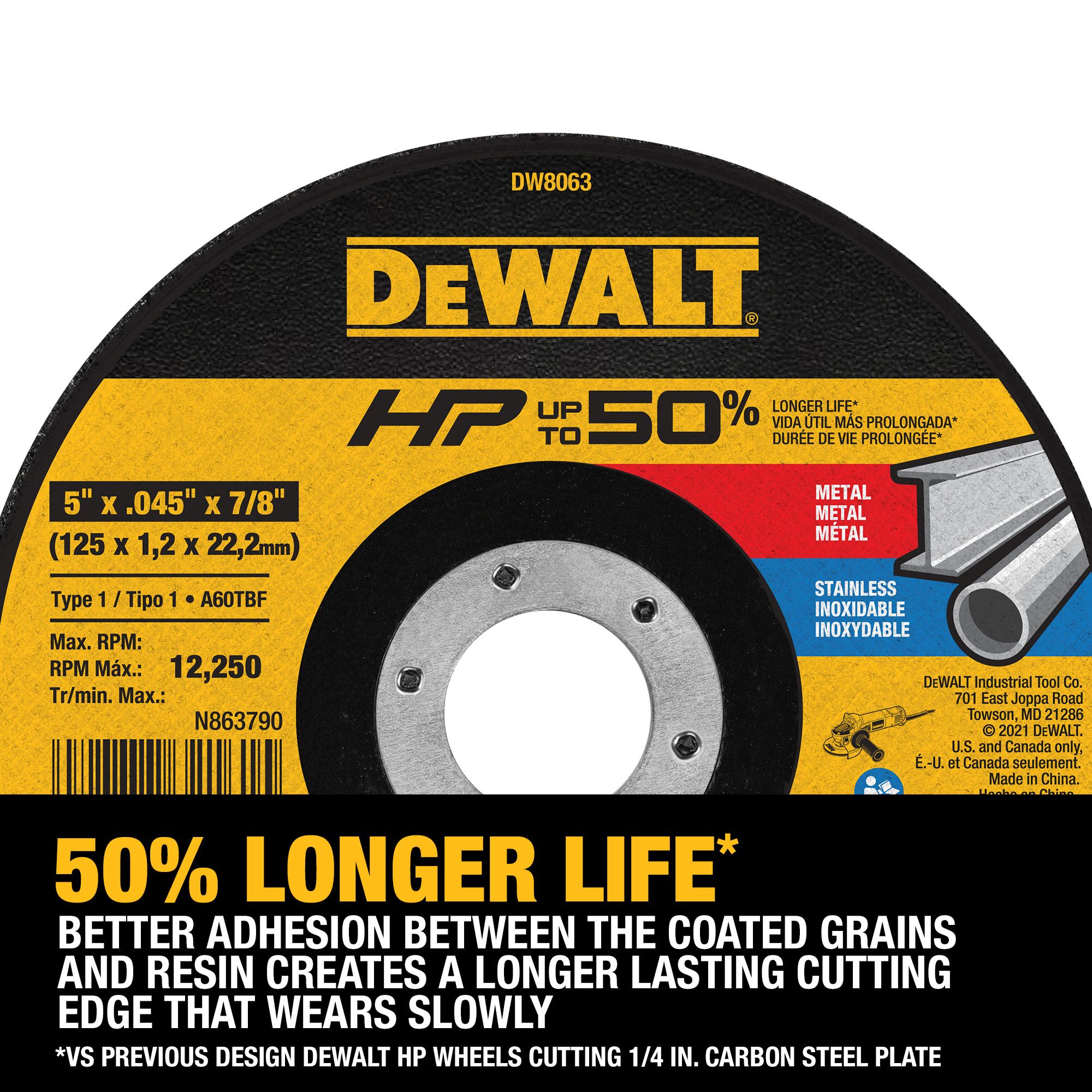 DEWALT HP Rueda de corte multigrado de óxido de aluminio de 5.0 pulgadas - Grit Cut-off wheel DW8063